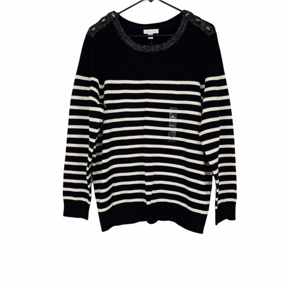 Charter Club Colorblocked Cable-Knit Sweater Black/White Size XL - D22 - Picture 1 of 9